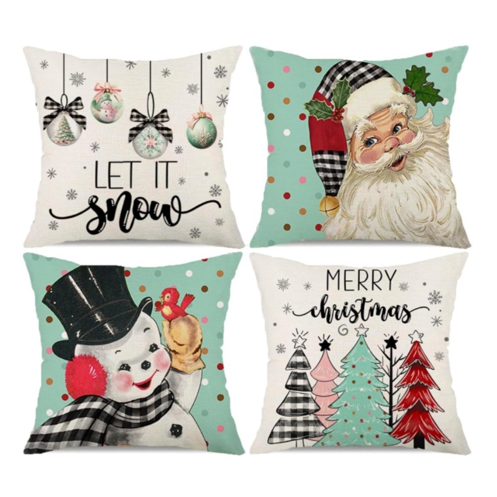 🎄NEW Christmas Pillow Covers Set of 4 Aqua Cute Farmhouse Shabby Chic Holiday